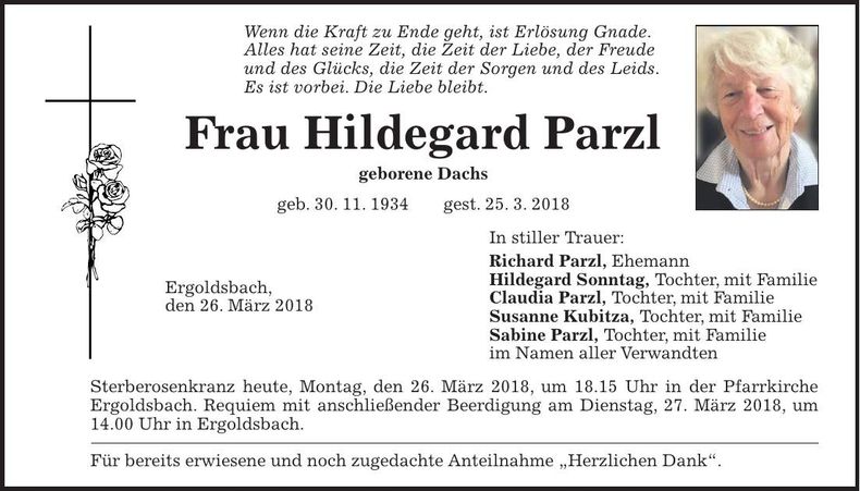Traueranzeige Hildegard Parzl