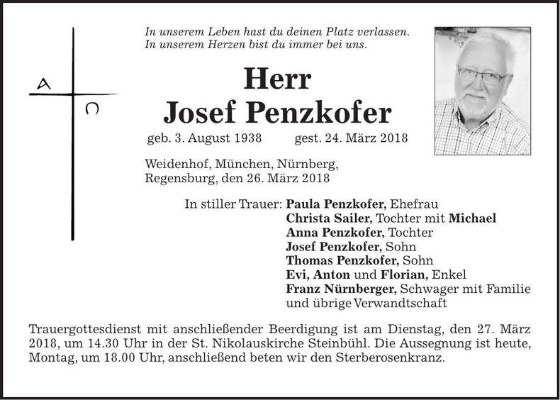 Traueranzeige Josef Penzkofer