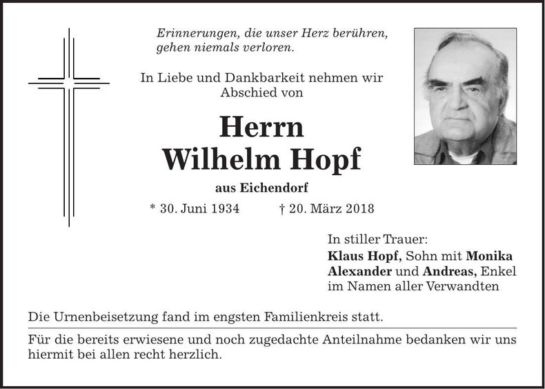 Traueranzeige Wilhelm Hopf