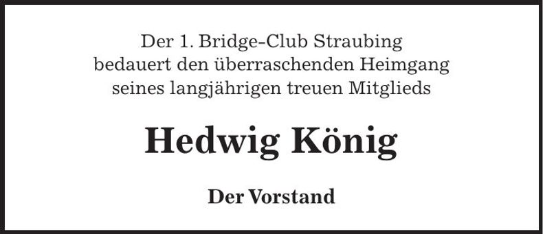 Traueranzeige Hedwig König