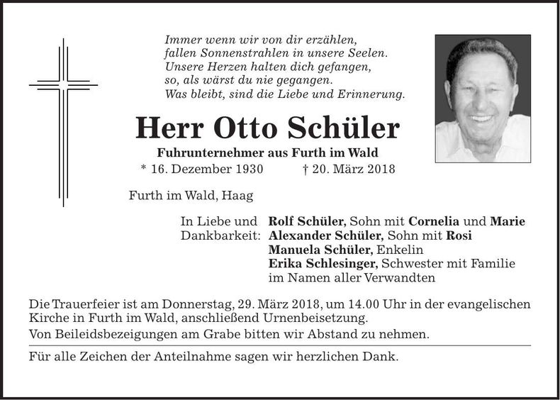 Traueranzeige Otto Schüler