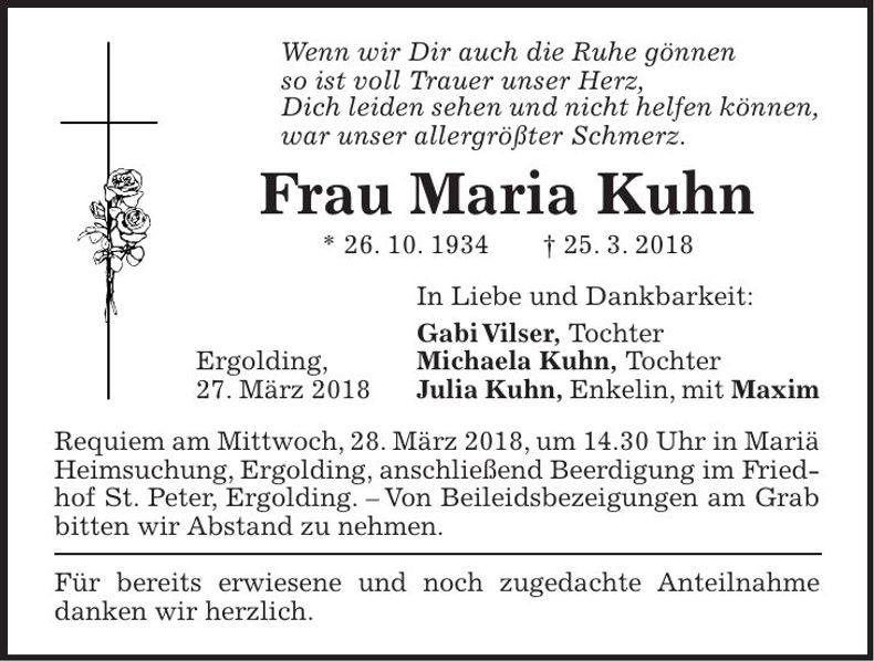 Traueranzeige Maria Kuhn