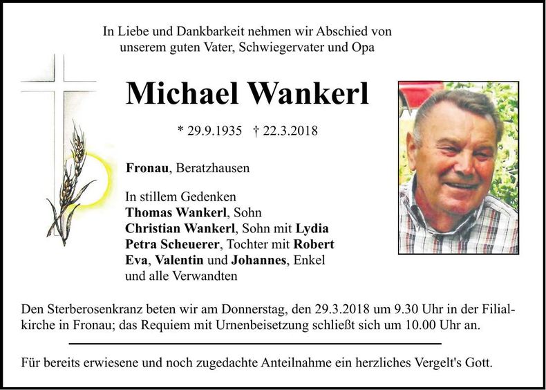 Traueranzeige Michael Wankerl