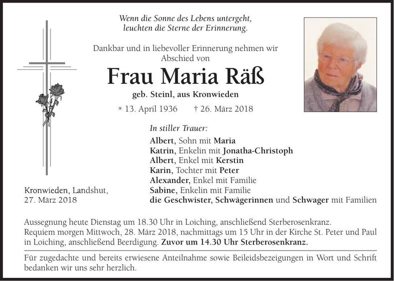 Traueranzeige Maria Räß