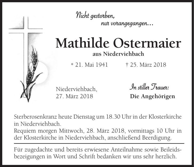 Traueranzeige Mathilde Ostermaier