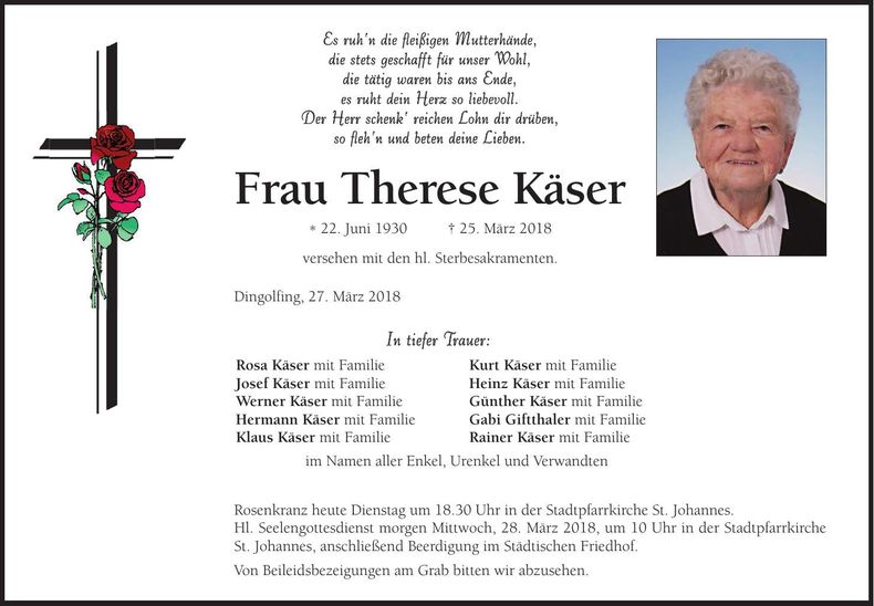 Traueranzeige Therese Käser