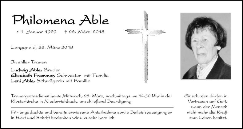 Traueranzeige Philomena Able