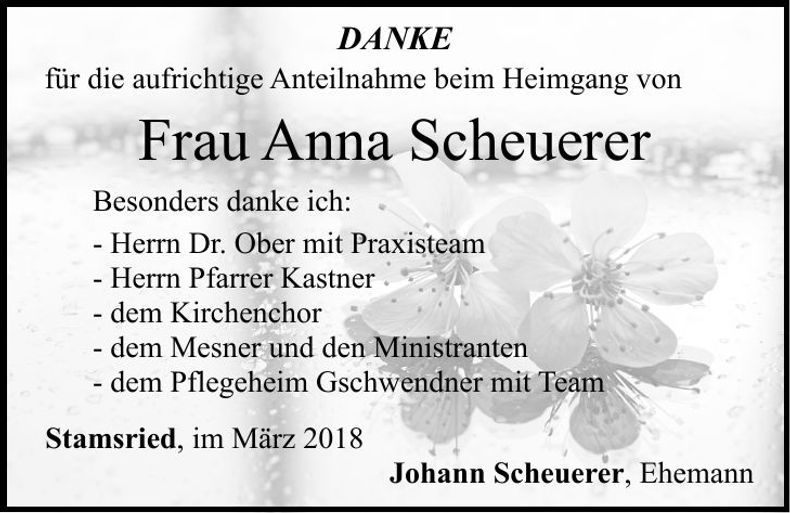 Traueranzeige Anna Scheuerer