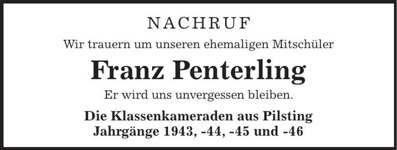 Traueranzeige Franz Penterling