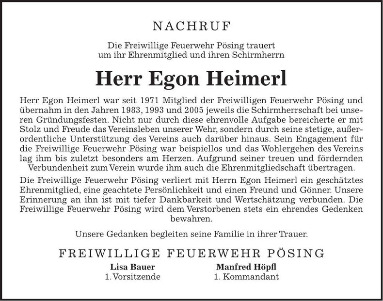 Traueranzeige Egon Heimerl