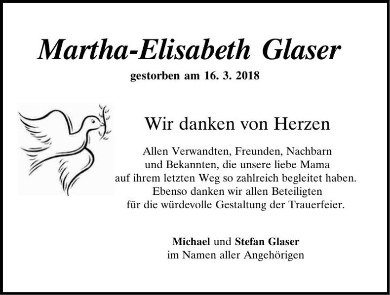 Traueranzeige Martha-Elisabeth Glaser