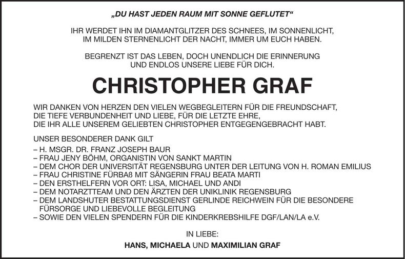 Traueranzeige Christopher Graf