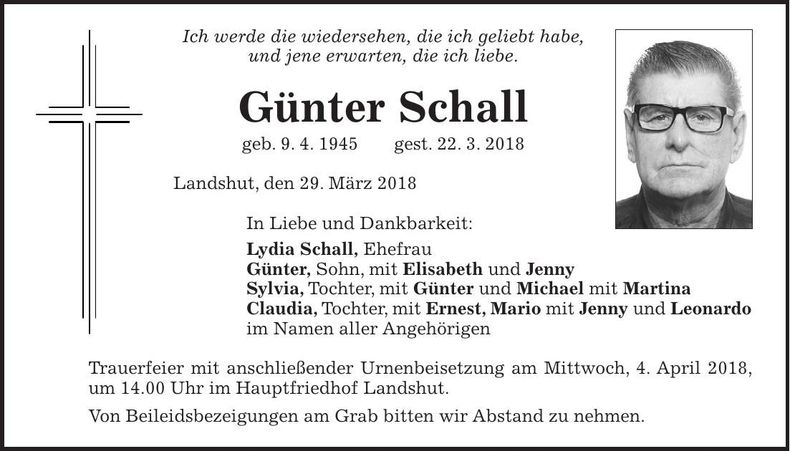 Traueranzeige Günter Schall