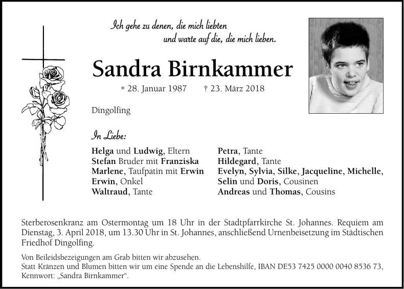 Traueranzeige Sandra Birnkammer