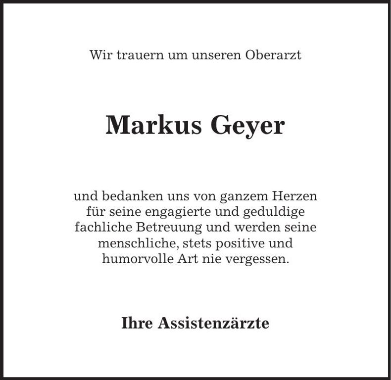 Traueranzeige Geyer Markus