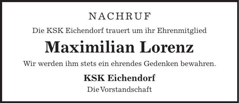 Traueranzeige Maximilian Lorenz