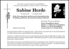 Traueranzeige Sabine Herde