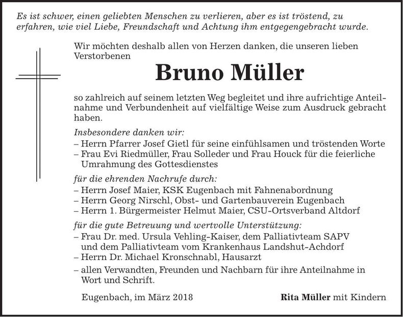 Traueranzeige Bruno Müller