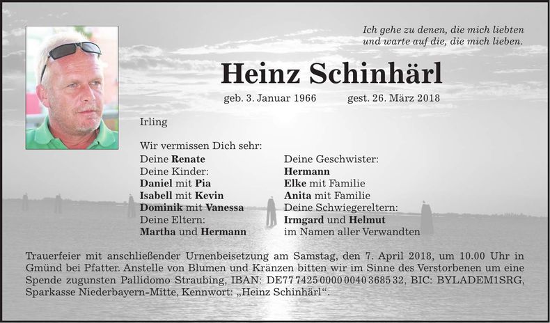 Traueranzeige Heinz Schinhärl