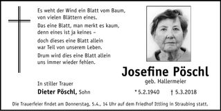 Traueranzeige Josefine Pöschl