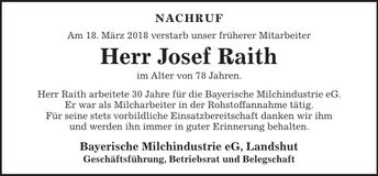 Traueranzeige josef Raith