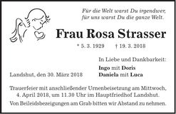 Traueranzeige Rosa Strasser