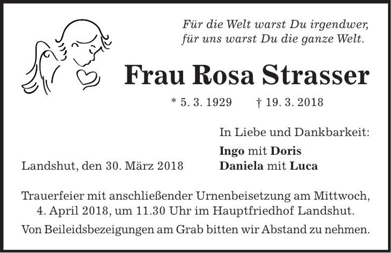Traueranzeige Rosa Strasser