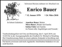 Traueranzeige Enrico Bauer