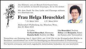 Traueranzeige Helga Heuschkel