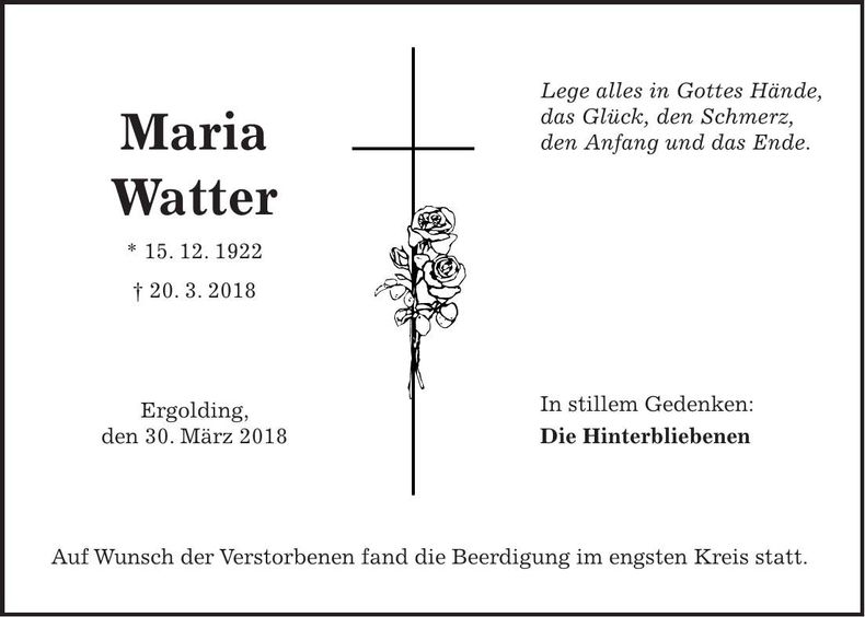 Traueranzeige Maria Watter