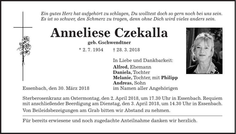 Traueranzeige Anneliese Czekalla