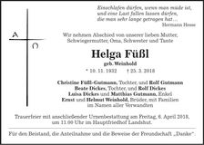Traueranzeige Helga Füßl
