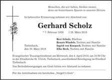 Traueranzeige Gerhard Scholz