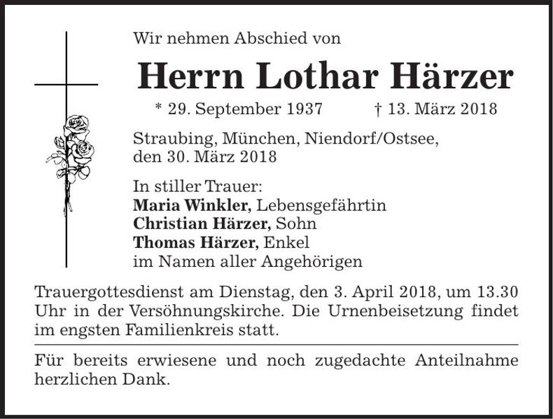 Traueranzeige Lothar Härzer