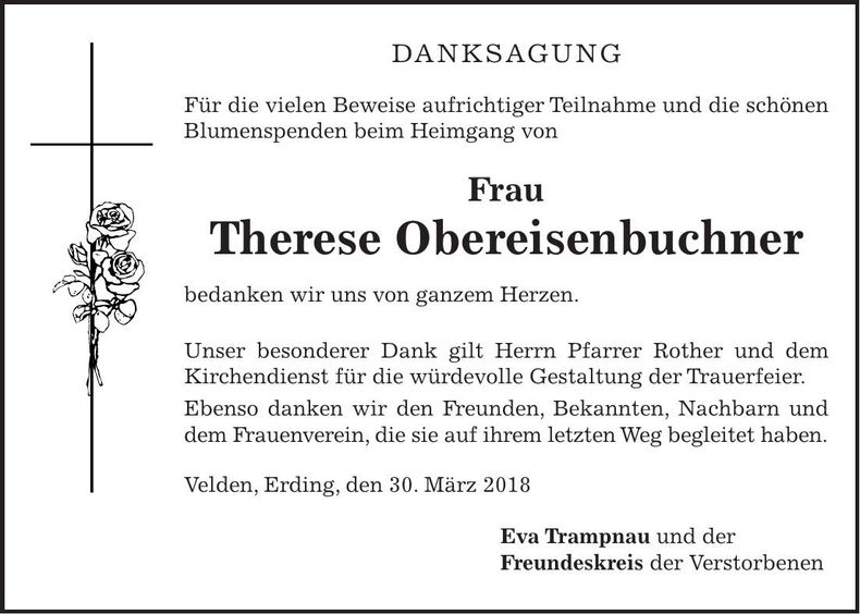 Traueranzeige Therese Obereisenbuchner
