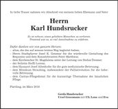 Traueranzeige Karl Hundsrucker