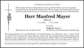 Traueranzeige Manfred Mayer
