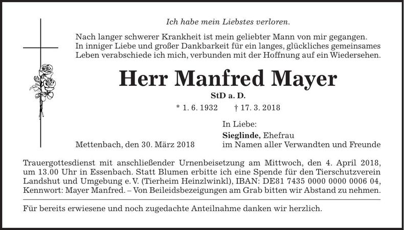 Traueranzeige Manfred Mayer