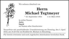 Traueranzeige Michael Tegtmeyer