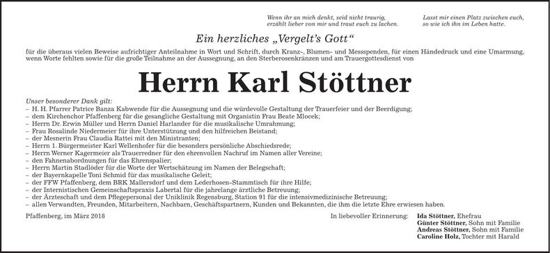 Traueranzeige Karl Stöttner
