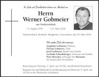 Traueranzeige Werner Gobmeier