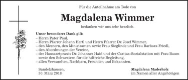Traueranzeige Magdalena Wimmer