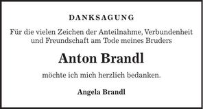Traueranzeige Anton Brandl