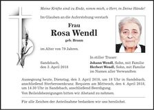 Traueranzeige Rosa Wendl
