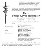 Traueranzeige Franz Xaver Hobmaier