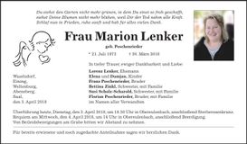 Traueranzeige Marion Lenker