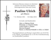 Traueranzeige Pauline Ulrich