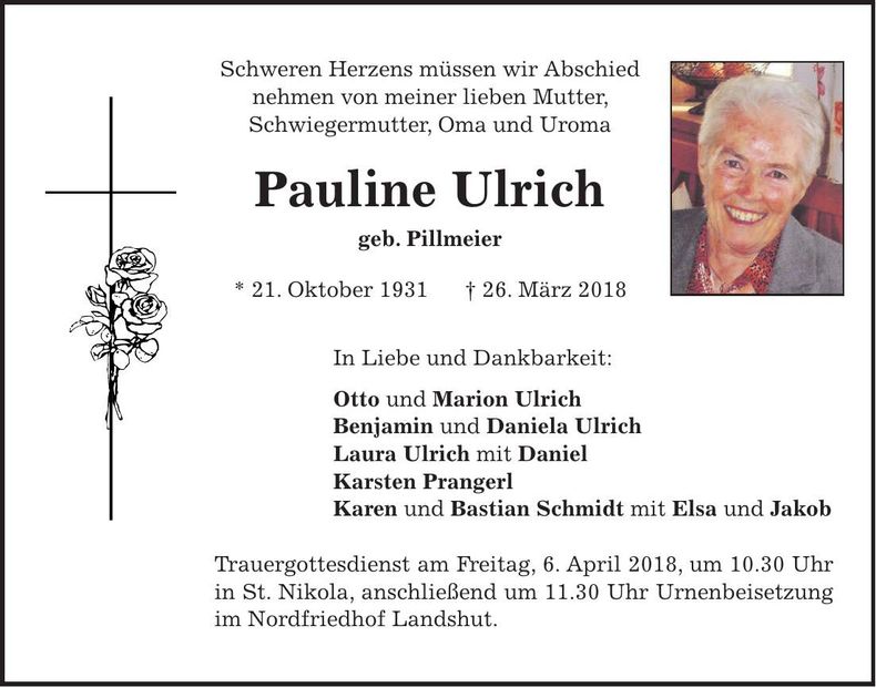 Traueranzeige Pauline Ulrich