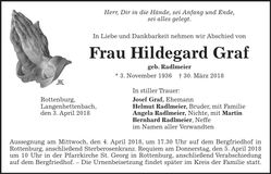 Traueranzeige Hildegard Graf