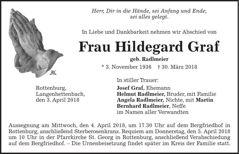 Traueranzeige Hildegard Graf